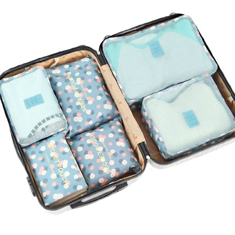 YIMOJI Travel Essentials Storage Bags,Packing Cubes Suitcase Organiser Clothes Organisers Bag Organiser/Travel Luggage Set of 6 (sunflower-blue)