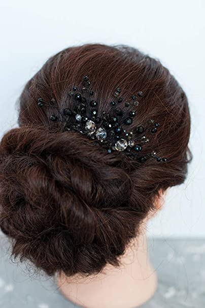 FXmimior Bridal Hair Accessories Black Hair Comb Gothic Wedding Hair Accessory Black Headpiece Evening Hair Adornment Prom Beaded Bridesmaid gift