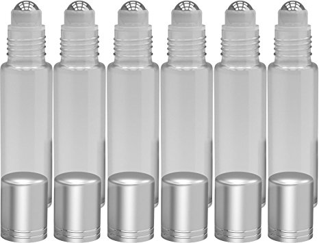 Kaith Empty Roll on Glass Bottles High Quality[Metal Ball & Aluminum Cap] 10ml Essential Oil Roller Bottles for mixing essential oils 100% No Hassle Lifetime Guarantee-10ml(1/3oz)Set of 6