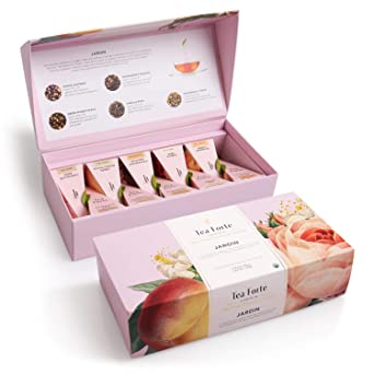 Tea Forte Jardin Tea Samplers with 10 Pyramid Tea Infuser Bags - Fruit, Herb and Flower Tea - Petite Presentation Box Assorted Variety Tea Box
