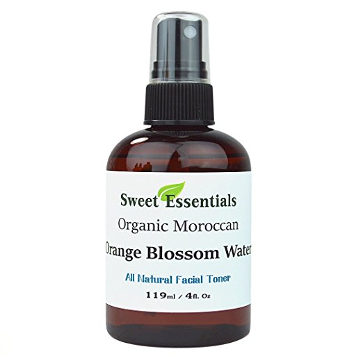 Premium 100% Pure Organic Moroccan Orange Blossom (Neroli) Water - 4oz Sprayer - Imported From Morocco - (Also Edible) Rich in Vitamin A and C, it is Packed With Natural Antioxidants and Anti-Inflammatory Qualities. Perfect for Reviving, Hydrating and Rejuvenating Your Face and Neck - By Sweet Essentials