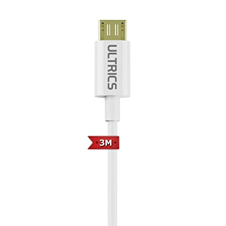 Micro USB Cable ULTRICS® 3M (9FT) Premium USB 2.0 A Male to Micro B EMI & EMC shielding Metal Braid, Foil, Gold Plated Data Sync Charging Micro USB Cable Android, Samsung, HTC, Tablets, PS4 XBOX One