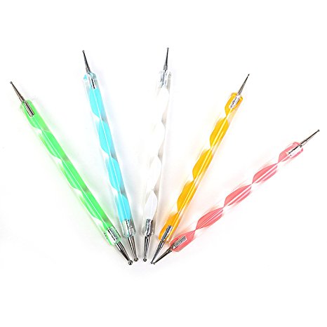 ShareProfit 5pcs 2 Ways UV Gel Nail Art Dotting Painting Brush Pen Set Tool Crystal Glass