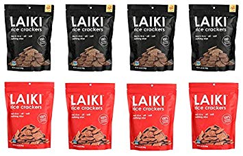 Laiki Rice Crackers – 3.53 oz - Pack of 8 - Two Flavor Variety Pack - 4 Red Laiki Rice Crackers – 4 Black Laiki Rice Crackers