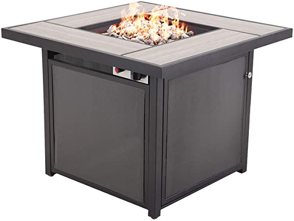 Grand patio Outdoor Propane Fire Pit Table with Cover/Lid for Patio, 32 inch 40,000 BTU, Textilene/Square