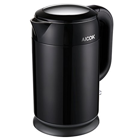 Aicok Electric Tea Kettle, Fully Stainless Steel Interior, Double Wall Cool Touch Cordless Electric Kettle, Upgraded Version,1.7-Liter, Black