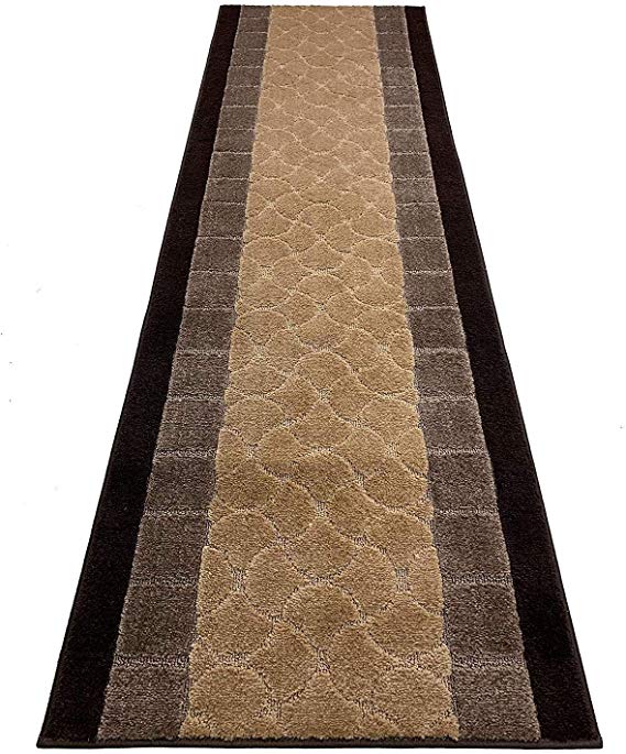 RugStylesOnline Custom Size Runner Volley Abstract Design Roll Runner 26 Inch Wide x Your Length Size Choice Slip Skid Resistant Rubber Back Euro Collection (Brown, 18 ft x 26 in)