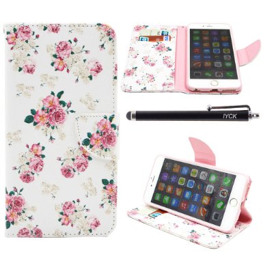 iPhone 6S Case, iPhone 6 Case Wallet, iYCK Premium PU Leather Flip Folio Carrying Magnetic Closure Protective Shell Wallet Case Cover for iPhone 6 / 6S (4.7) with Kickstand Stand - Pink Peony Flower