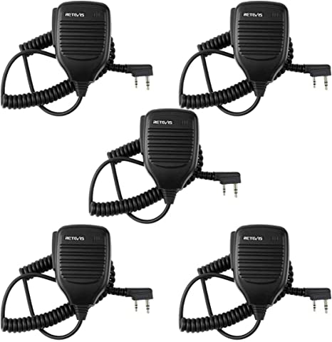 Retevis Two Way Radio Speaker, 2 Pin Shoulder Microphone for Baofeng 888S UV-5R Kenwood Radioddity Retevis H-777 RT27 RT22 RT15 RT19 RB17 RT17 RT67 Walkie Talkies (5Pack)