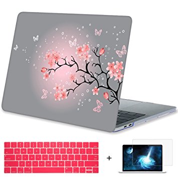 Mektron Newest MacBook Pro 13 A1708 Case,Plastic Print Hard Case for MacBook Pro 13" without Touch Bar A1708 with Keyboard Cover & Screen Protection,Butterfly Cherry Blossom