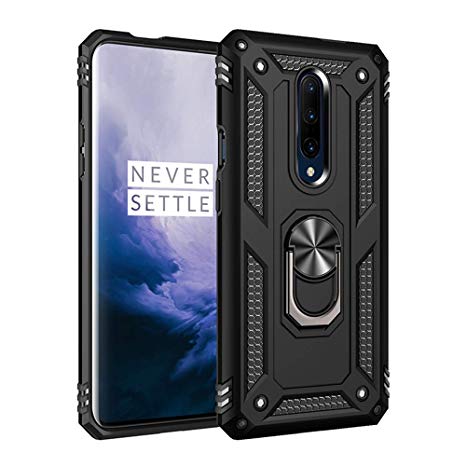 Umhlaba Oneplus 7pro Case Compatible with One Plus 7 pro Cases Ring Holder Rugged Armor Kickstand Heavy Duty Magnetic Defender Protective Cover 1plus 7p Bumper Skin 6.67 Inch (Black)