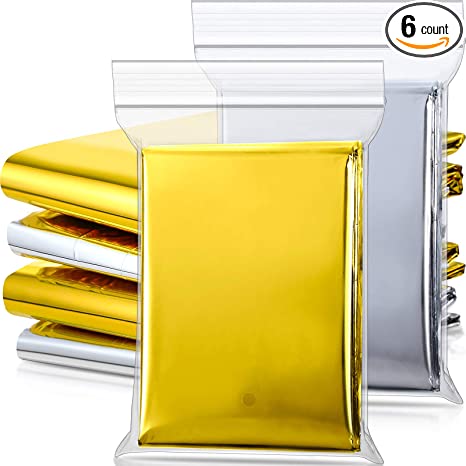 Tatuo 6 Pieces Emergency Mylar Blankets Gold Foil Space Blanket Aluminum Emergency Survival Blanket Waterproof Lightweigh Shelter for Hiking Marathons Outdoor