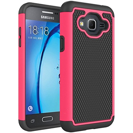 Galaxy J3 Case, Galaxy J3V Case, Asmart Hybrid Dual Layer Armor Defender Phone Case for Samsung Galaxy J3 / J3 V, Galaxy Sol / Sky, Amp Prime, Express Prime, Shockproof, Drop Protection (Hot Pink)