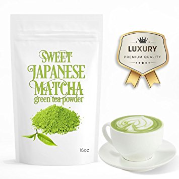 Sweet Japanese Matcha (16oz) Green Tea Powder Mix- Made with Japanese Matcha - Perfect for Making Matcha Green Tea Latte or Frappe