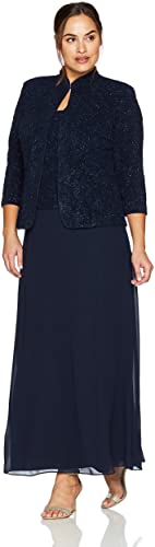 Alex Evenings Women's Plus Size Long Dress with Mandarin Neckline Jacket