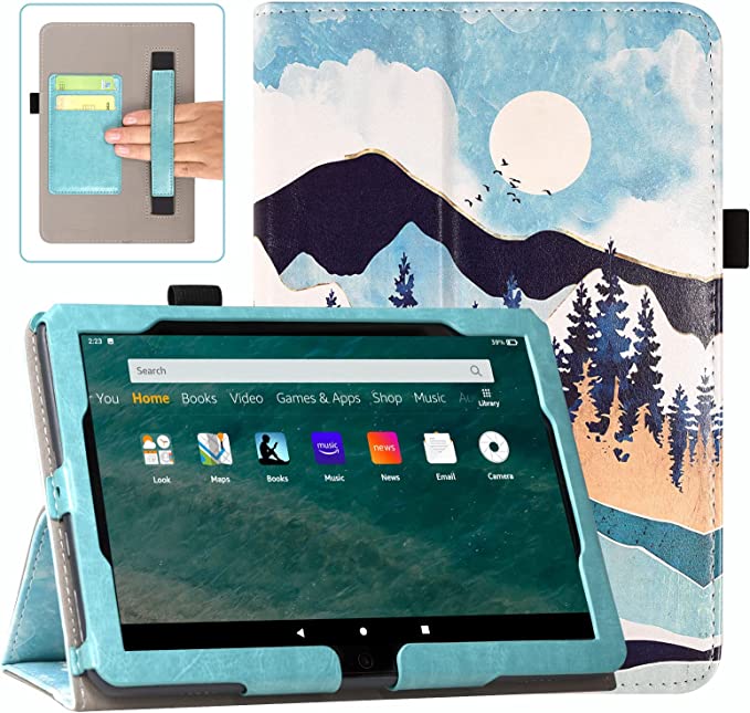 ACdream Case for All-New Fire HD 8 & 8 Plus Tablet (12th Generation/10th Gen, 2022/2020 Release), Folio Leather Cover, Folding Stand, Auto Wake Sleep, Hand Strap, Card Slots, Moon