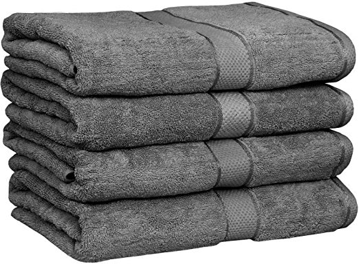 Premium Large Bath Cotton Towels Pack White - 100% Cotton Bath Towels, Easy Care, Ringspun Cotton for Maximum Softness and Absorbency, 4-Pack - White (30 Inch x 56 Inch) by Utopia Towels (Dark Grey)