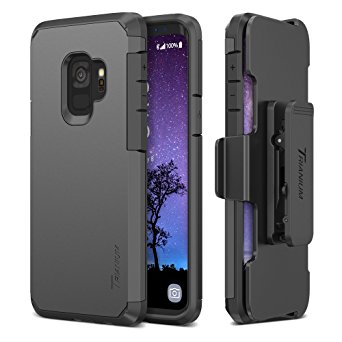 Trianium Duranium Galaxy S9 Holster Case with Rotating Belt Clip   Kickstand [Heavy Duty Protection] Premium Scratch Resistant / Shock Absorption Cushion Covers for Samsung Galaxy S9 (2018)- Gunmetal