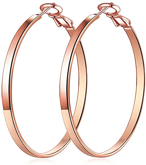 2" Fashion Earrings Hoops, Rose Gold Plated Hoop Earrings for Womens Sensitive Ears