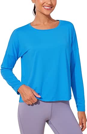 CRZ YOGA UPF 50  Long Sleeve Shirts for Women Lightweight Workout Crop Tops Sun Protection Outdoor Quick Dry Hiking Shirt