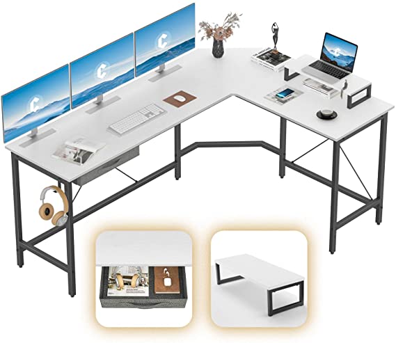 CubiCubi L-Shaped Desk Computer Corner Desk, Home Office Gaming Table, Sturdy Writing Workstation with Small Table Space-Saving, Easy to Assemble, White