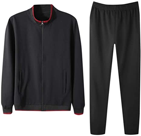 Men's Tracksuit Set, Men's Jacket Casual Sports Pants Two Piece Suit Solid Color Sports Suit Long Sleeve Athletic with Zipper
