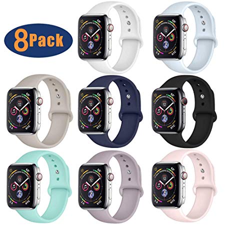 GBPOOT Compatible with Apple Watch Band 38mm 40mm 42mm 44mm, Soft Silicone Wristband Replacement Band Compatible Iwatch Series 5,Series 4,Series 3,Series 2,Series 1-4pack