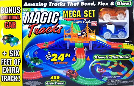 Magic Tracks Mega Set Super Pack with Three Cars and 24 Feet of Tracks (480pc)