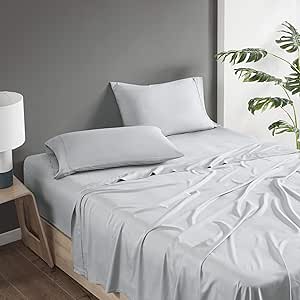 Comfort Spaces 100% Rayon (from Bamboo) Bed Sheets Set, Breathable, Cooling Sheet with 15" Deep Pocket, All Season, Cozy Bedding Set, Matching Pillow Cases, King, Grey 4 Piece (CS20-1190)