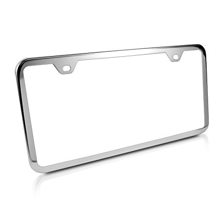Slim Chrome Steel License Plate Frame with 2 Holes