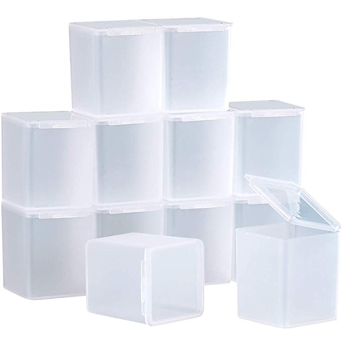 SATINIOR 12 Pack Clear Plastic Beads Storage Containers Box with Hinged Lid for Beads and More(1.53 x 1.53 x 1.85 Inch)