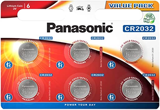 Panasonic CR2032 Lithium 3 Volt Battery Card of 6