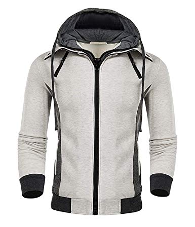 QPNGRP Men's Hoodies Slim Fit Double Zipper Fleece Hooded Sweatshirt Jacket