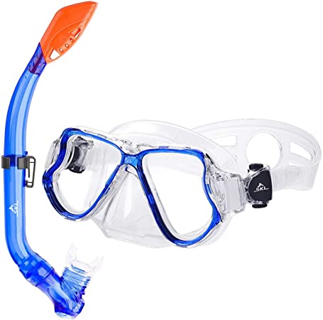 SKL Kids Snorkel Set Dry Top Snorkel Mask Snorkeling Gear Anti-Fog Anti-Leak Scuba Diving Mask and Snorkel Set for Children, Boys, Girls, Youth, Junior Aged 6-15