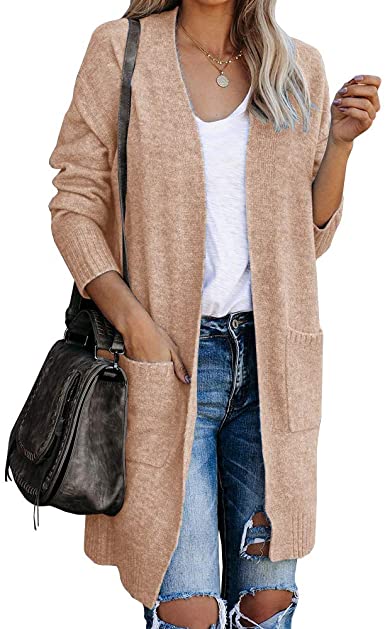 Modershe Womens Open Front Long Cardigans Long Sleeve Boho Loose Knit Sweater Tops Lightweight Duster Coat with Pockets
