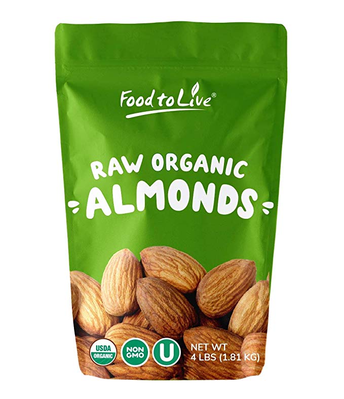 Raw Organic Almonds, 4 Pounds - Bulk, Non-GMO, No Shell, Whole, Unpasteurized, Unsalted, Kosher