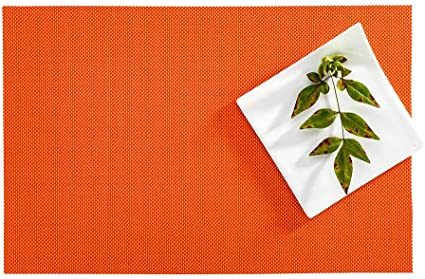 Carmel Mesh Tangerine Vinyl Woven Placemat - 16" x 12" - 6 count box - Restaurantware