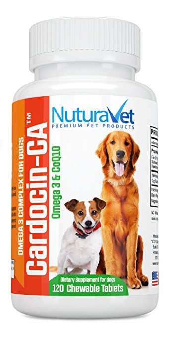 Cardocin-CA Omega 3 Complex For Dogs By NuturaVet - Dietary Supplement With Fish Oil & CoQ10 - Unique Blend Promotes Heart Health & Heals Skin Conditions - 120 Chewable Tablets Made In The USA