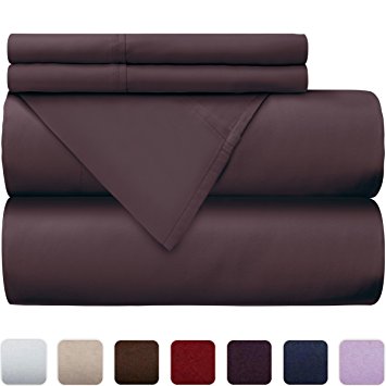 Mellanni 100% Cotton Bed Sheet Set - 300 Thread Count Sateen Weave - Natural, Soft, Deep Pocket Quality Luxury Bedding - 4 Piece (Full, Purple Plum)
