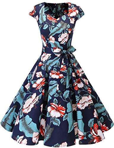 DRESSTELLS Women's Vintage Tea Dress Prom Swing Cocktail Party Dress with Cap-Sleeves