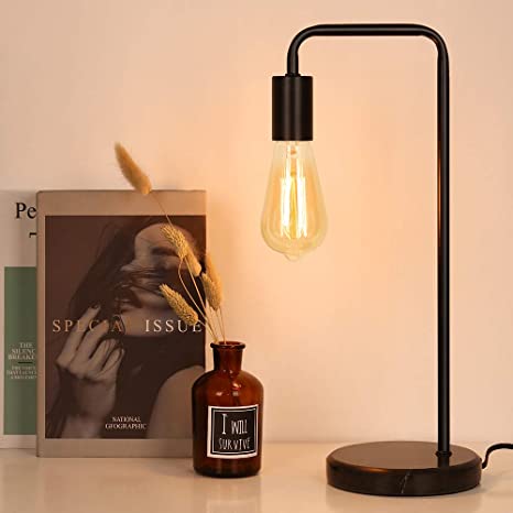 Industrial Table Lamp, Edison Desk Lamp, Small Lamps for Bedroom, Office, Dorm, Marble Base Bedside Nightstand lamp, Black(Bulb No Included)