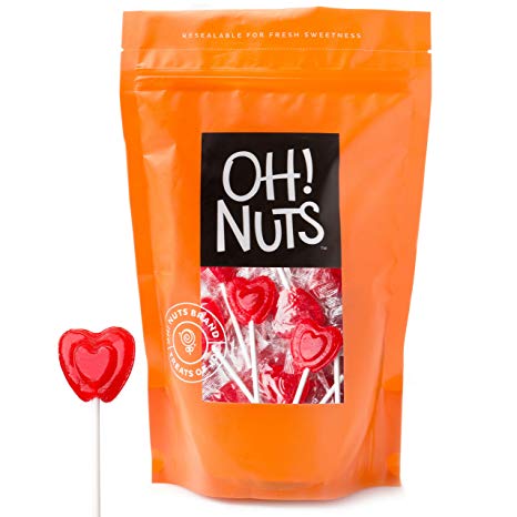 Valentines Day Candy Cherry Lollipops - Large Bulk Red Heart Shaped Hard Candy Pop Suckers (1 LB BAG)