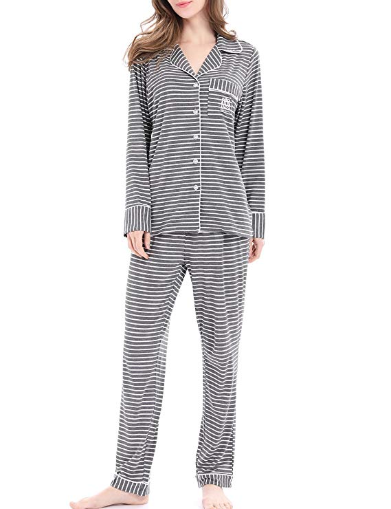 Womens Pajamas Long Sleeve Sleepwear Soft PJ Set with Pocket XS-XL