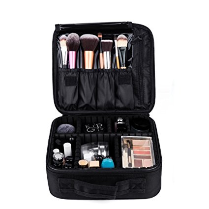 Makeup Train Case, Fortech Portable Travel Makeup Cosmetic Bag 10.4'' with Adjustable Dividers