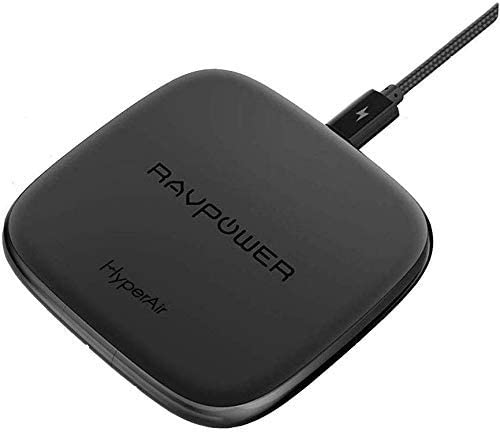 RAVPower Fast Wireless Charger, Qi-Certified 10W Charging Pad for Galaxy S9  S9 S8  S8 Note 8 with HyperAir, 7.5W Compatible iPhone Xs MAX/XR/ X8 Plus Ultra Thin Stand (No AC Adapter)