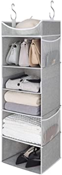 StorageWorks 5-Shelf Hanging Closet Organizer, Adjustable Closet Hanging Shelves, Canvas, Gray, 13”W x 13”D x 42.2”H