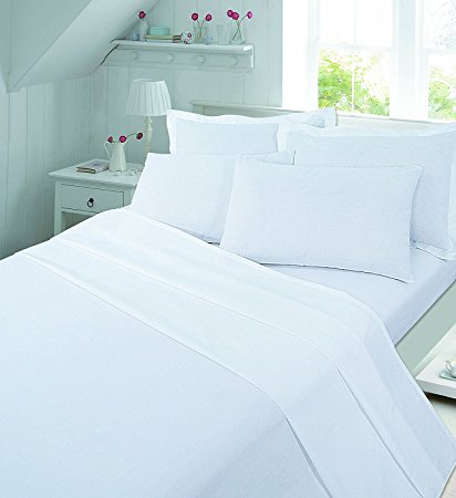 White Flannelette Sheet Set King size Fitted Sheet, Flat Sheet , 2x Pillowcases Bed Sheet Set King Size