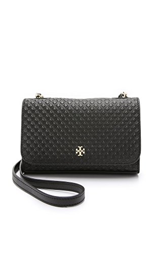 Tory Burch Women's Marion Embossed Shrunken Bag, Black, One Size