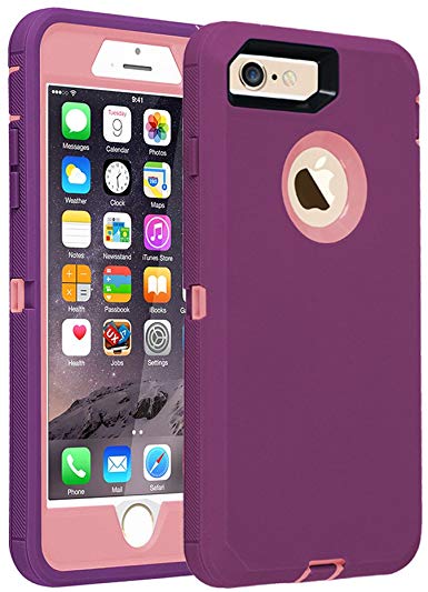 Co-Goldguard Case for iPhone 7 Heavy Duty iPhone 8 Case Armor 3 in 1 Built-in Screen Protector Rugged Cover Dust-Proof Shockproof Drop-Proof Scratch-Resistant Shell for iPhone 7/8 4.7"(Purple Pink)