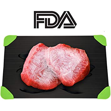 Rapid Defrosting Tray For Fast Thawing Meat Or Frozen Food-Safety, Economic, No Electricity, No Lost Food Flavors, With Green Silicone Border